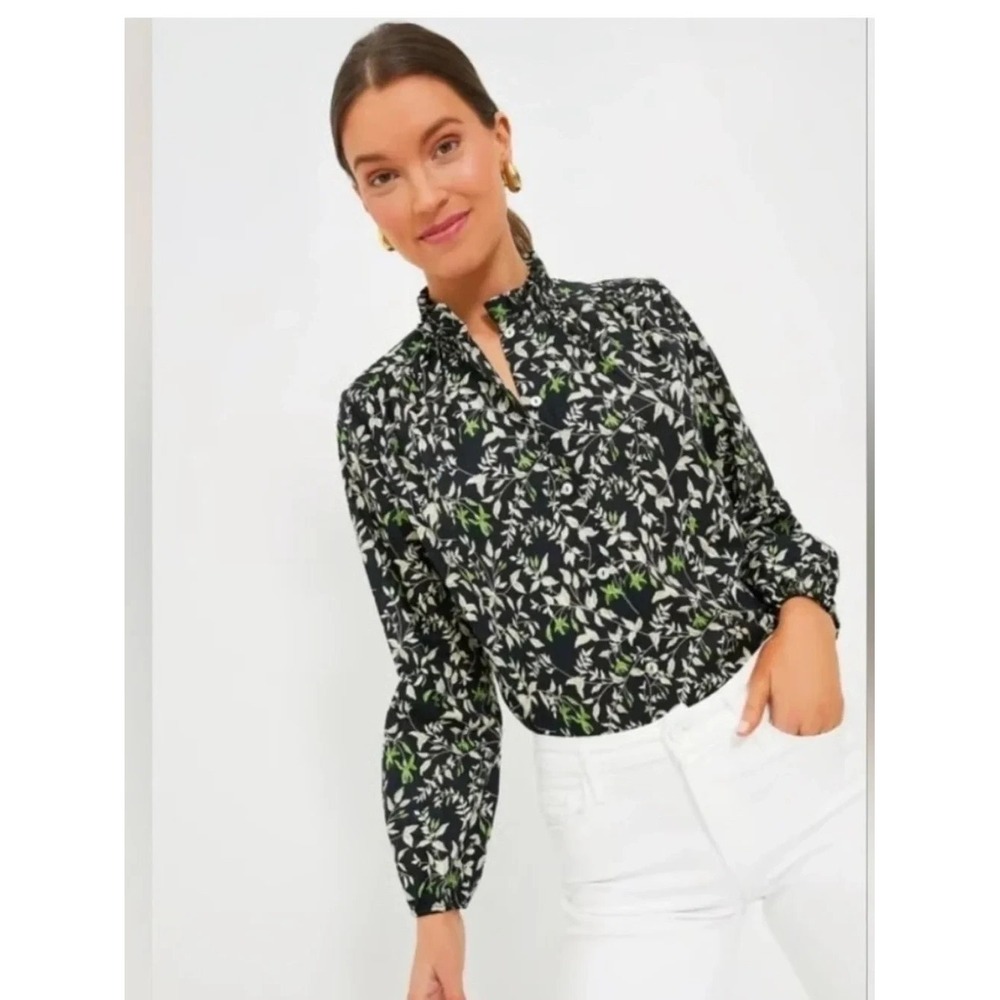 Tuckernuck Verdant Iris Avalon Floral Blouse Women's M Cotton Long Sleeve NWT